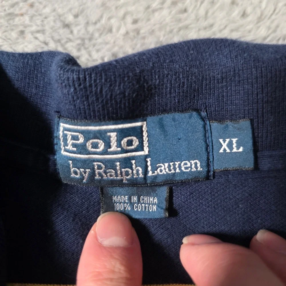 Polo Ralph Lauren Mens XL Polo Shirt Navy Blue Yellow Striped Short SLV Cotton